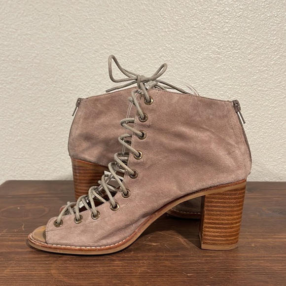 JEFFREY CAMPBELL CORS SUEDE LACE UP PEEP TOE HEELED BOOTIE BOOTS - Picture 7 of 15